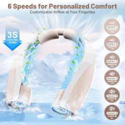 AI Ventilateur de cou portable avec 6 vitesses puissantes, ventilateur personnel ultra silencieux à piles 8000 mAh, rotatif, pou