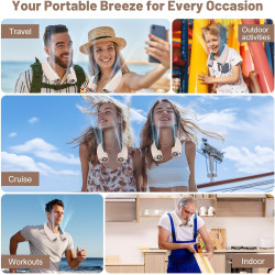 AI Ventilateur de cou portable avec 6 vitesses puissantes, ventilateur personnel ultra silencieux à piles 8000 mAh, rotatif, pou