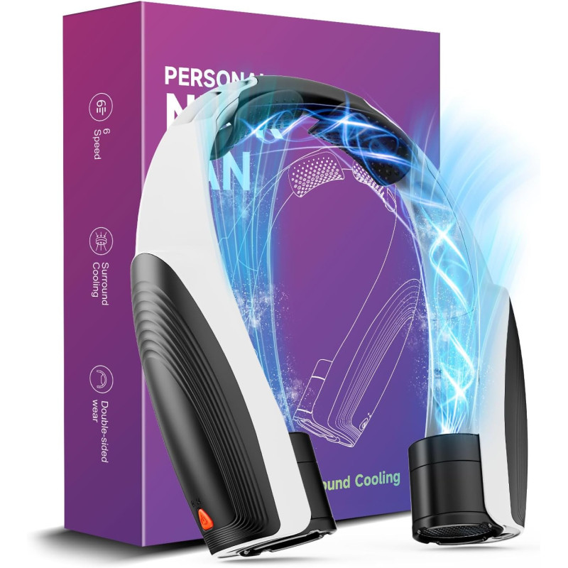 Ventilateur de Cou Portable AI avec 6 Vitesses Puissantes, Batterie 8000mAh Rechargeable USB-C, Ventilateur de Cou Mains Libres 