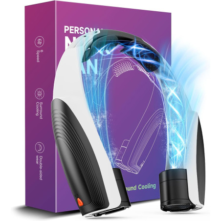 Ventilateur de Cou Portable AI avec 6 Vitesses Puissantes, Batterie 8000mAh Rechargeable USB-C, Ventilateur de Cou Mains Libres 