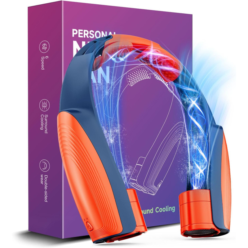 AI Ventilateur de cou portable avec 6 vitesses puissantes, ventilateur rechargeable USB-C à piles 8000 mAh, mains libres, refroi