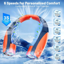 AI Ventilateur de cou portable avec 6 vitesses puissantes, ventilateur rechargeable USB-C à piles 8000 mAh, mains libres, refroi