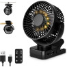 Ventilateur portable rechargeable 12 000 mAh avec pince, télécommande, 44 h, silencieux, 3 vitesses, lumière LED, 360°, minuteur