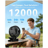 Ventilateur portable rechargeable 12 000 mAh avec pince, télécommande, 44 h, silencieux, 3 vitesses, lumière LED, 360°, minuteur