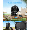 Ventilateur portable rechargeable 12 000 mAh avec pince, télécommande, 44 h, silencieux, 3 vitesses, lumière LED, 360°, minuteur