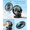 Ventilateur portable rechargeable 12 000 mAh avec pince, télécommande, 44 h, silencieux, 3 vitesses, lumière LED, 360°, minuteur