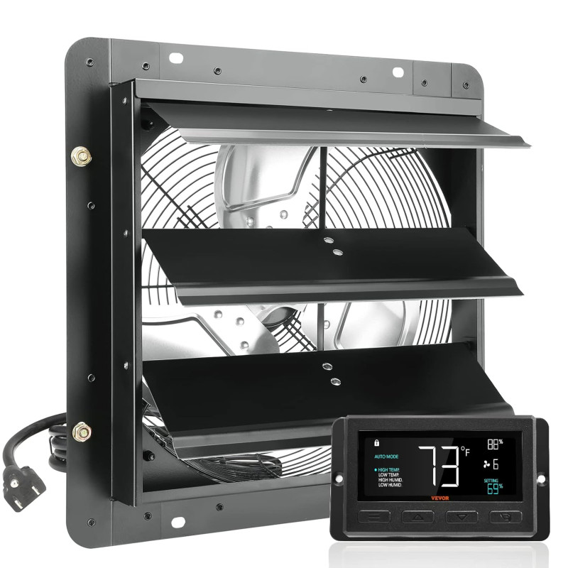 VEVOR Ventilateur d'extraction à volets, 35,6 cm avec contrôleur de température et d'humidité, extracteur d'air de grenier mural