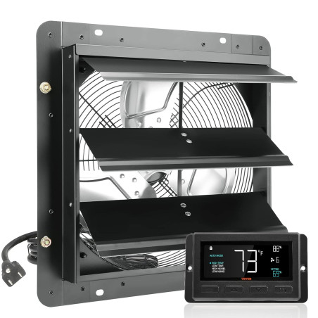 VEVOR Ventilateur d'extraction à volets, 35,6 cm avec contrôleur de température et d'humidité, extracteur d'air de grenier mural