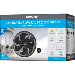 Fanelite Ventilateur mural professionnel FW50-DC – 50 cm – Moteur DC silencieux – Débit d’air 230 m³/min – 6 vitesses – Télécomm
