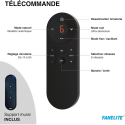 Fanelite Ventilateur mural professionnel FW45-DC – 45 cm – Moteur DC silencieux – Débit d’air 170 m³/min – 6 vitesses – Télécomm