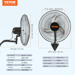 VEVOR Ventilateur mural industriel, 44,45 cm, ventilateur mural oscillant 4000 CFM, 3 vitesses, ventilateur commercial résidenti