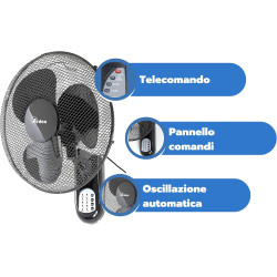 ARDES - AR5W40R Ventilateur mural avec 3 pales rotatives de 40 cm Télécommande Oscillation automatique Minuterie réglable et 3 v