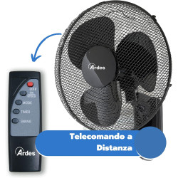 ARDES - AR5W40R Ventilateur mural avec 3 pales rotatives de 40 cm Télécommande Oscillation automatique Minuterie réglable et 3 v