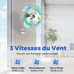 COSTWAY Ventilateur Mural Industriel 51 cm 120W 3 Vitesses, ventilateur Domestique Pales en Aluminium Tête d'Inclinaison Réglabl