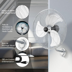 COSTWAY Ventilateur Mural Industriel 51 cm 120W 3 Vitesses, ventilateur Domestique Pales en Aluminium Tête d'Inclinaison Réglabl