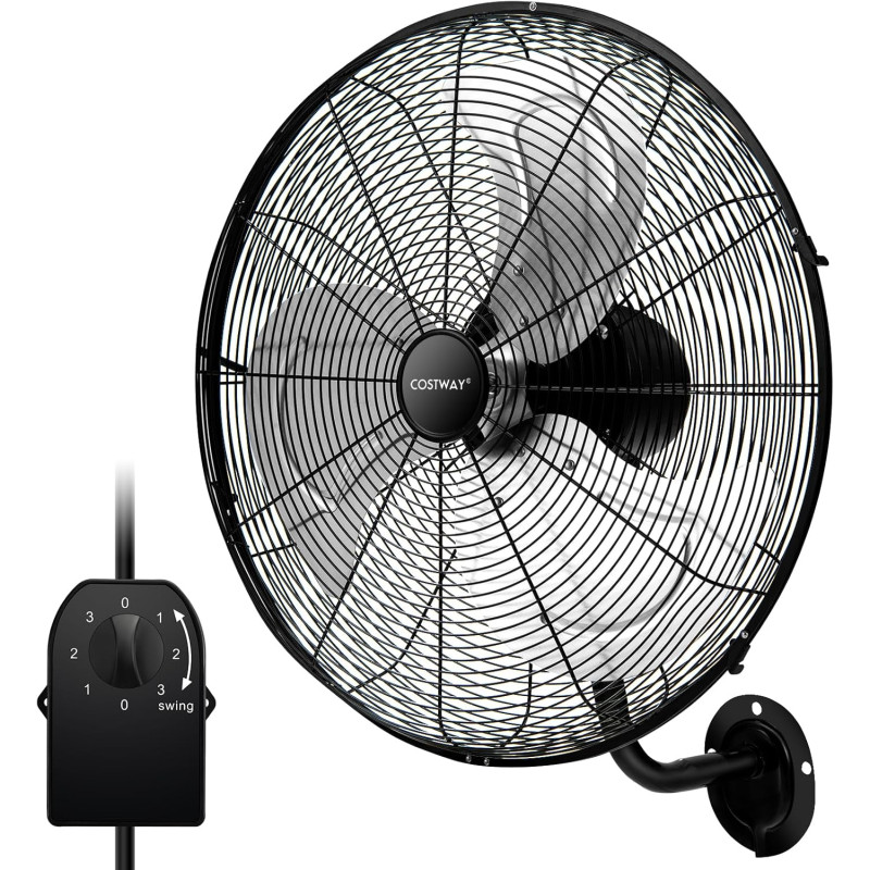 COSTWAY Ventilateur Mural Industriel 51 cm 120W 3 Vitesses, ventilateur Domestique Pales en Aluminium Tête d'Inclinaison Réglabl