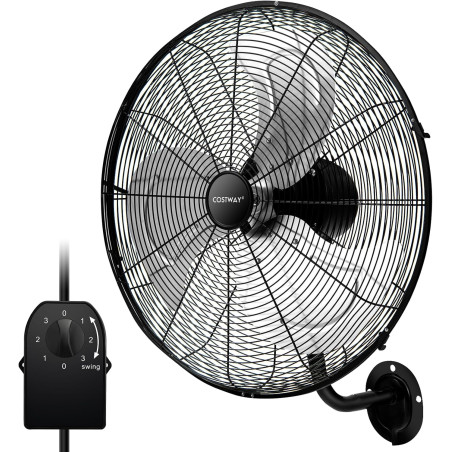 COSTWAY Ventilateur Mural Industriel 51 cm 120W 3 Vitesses, ventilateur Domestique Pales en Aluminium Tête d'Inclinaison Réglabl