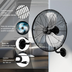 COSTWAY Ventilateur Mural Industriel 51 cm 120W 3 Vitesses, ventilateur Domestique Pales en Aluminium Tête d'Inclinaison Réglabl