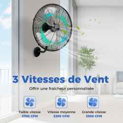 COSTWAY Ventilateur Mural Industriel 51 cm 120W 3 Vitesses, ventilateur Domestique Pales en Aluminium Tête d'Inclinaison Réglabl