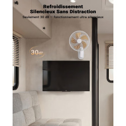 Ventilateur Mural 26 cm avec Éclairage et Télécommande, Silencieux 30 dB, Flux d’Air Puissant 5,2 m/s, Minuterie, Oscillation 90