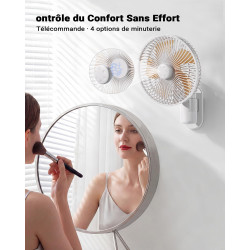 Ventilateur Mural 26 cm avec Éclairage et Télécommande, Silencieux 30 dB, Flux d’Air Puissant 5,2 m/s, Minuterie, Oscillation 90