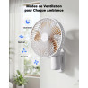 Ventilateur Mural 26 cm avec Éclairage et Télécommande, Silencieux 30 dB, Flux d’Air Puissant 5,2 m/s, Minuterie, Oscillation 90