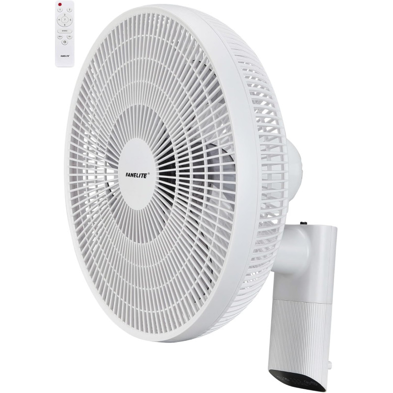Fanelite - Ventilateur mural FW40-DC - Moteur DC - Diamètre 40 cm - 7 vitesses - Avec télécommande - Minuterie - Grille et hélic