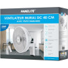 Fanelite - Ventilateur mural FW40-DC - Moteur DC - Diamètre 40 cm - 7 vitesses - Avec télécommande - Minuterie - Grille et hélic