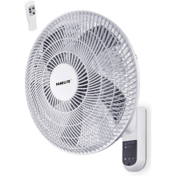 Fanelite - Ventilateur mural 15736-R PG - Diamètre 40 cm - 3 vitesses - Avec télécommande - Minuterie - Grille et hélice plastiq