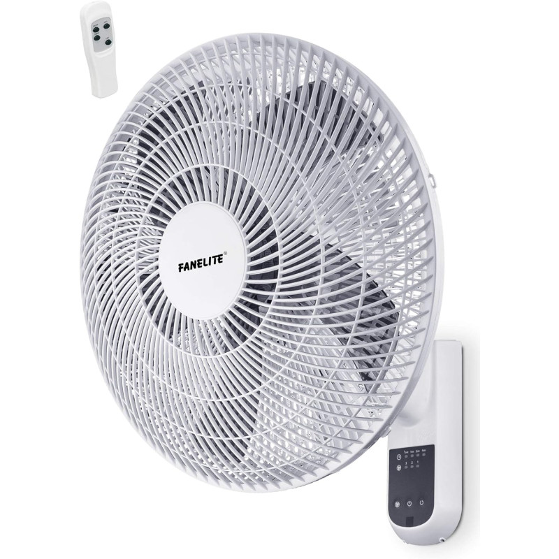 Fanelite - Ventilateur mural 15736-R PG - Diamètre 40 cm - 3 vitesses - Avec télécommande - Minuterie - Grille et hélice plastiq