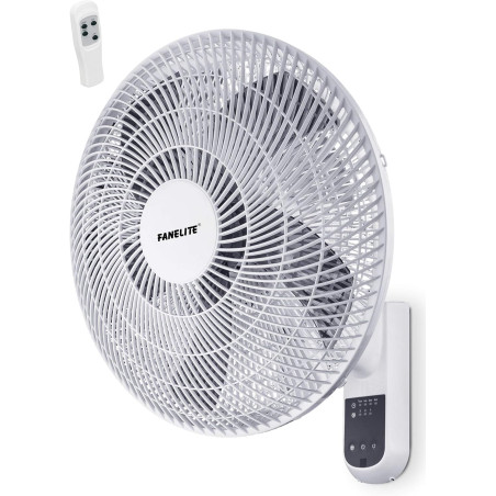 Fanelite - Ventilateur mural 15736-R PG - Diamètre 40 cm - 3 vitesses - Avec télécommande - Minuterie - Grille et hélice plastiq
