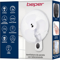 BEPER P206VEN600 Wall Fan - Ventilateur mural avec télécommande et minuterie jusqu'à 7,5 heures, Blanc