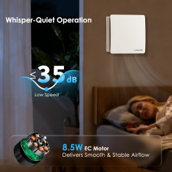 VMC Décentralisée 150 mm avec Récupération de Chaleur Céramique, VMC Double Flux Murale pour Pièce Individuelle, WiFi & Télécomm