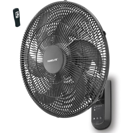 Fanelite - Ventilateur mural W1860-R PG - Diamètre 45 cm - 3 vitesses - Avec télécommande - Minuterie - Grille et hélice plastiq