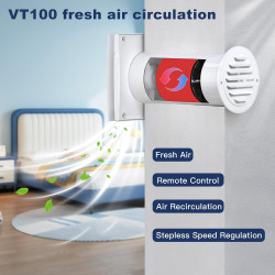 Ventilateur VMC 100mm Noyau Céramique - Moteur EC 5W, Télécommande, 3 Modes Extraction/Insufflation/Circulation - Réduit l'Écart