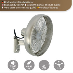 LUCCI AIR Ventilateur mural Breeze avec télécommande, ventilateur mural pivotant automatique, Ø 46 cm, acier