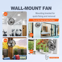 VEVOR Ventilateur mural industriel, 44,6 cm, ventilateur mural oscillant étanche, 3 vitesses, 4150 CFM, ventilateur commercial r