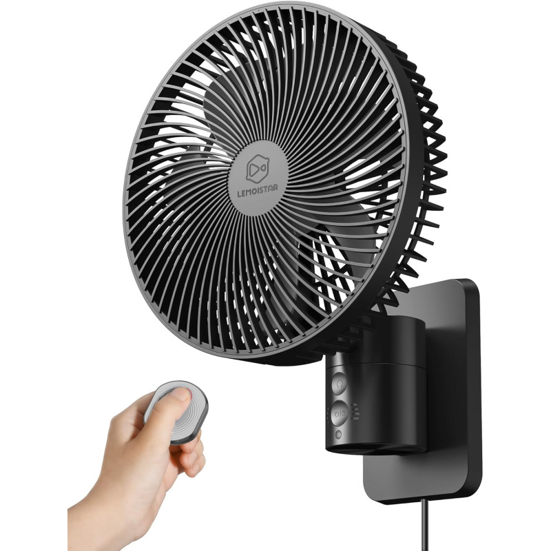 Ventilateur d'oscillation mural silencieux de 21,6 cm avec télécommande et minuteur, 4 vitesses réglables pour petites salles de