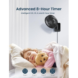 Ventilateur d'oscillation mural silencieux de 21,6 cm avec télécommande et minuteur, 4 vitesses réglables pour petites salles de