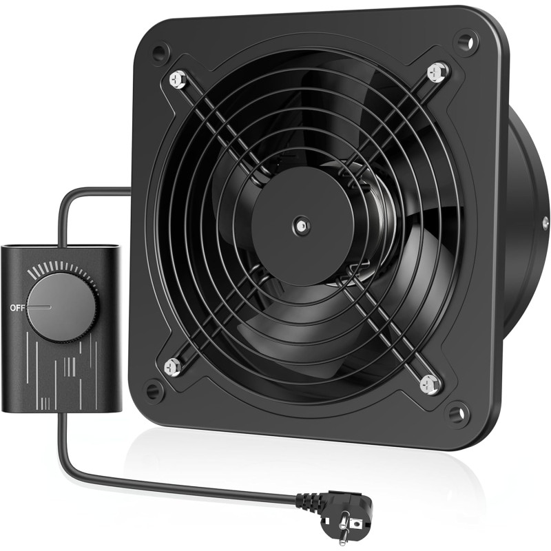 Hon&Guan Extracteur d'air Mural Industrial 200mm avec Régulateur de Vitesse, Ventilateur d'extraction d'air pour Garage Entrepôt