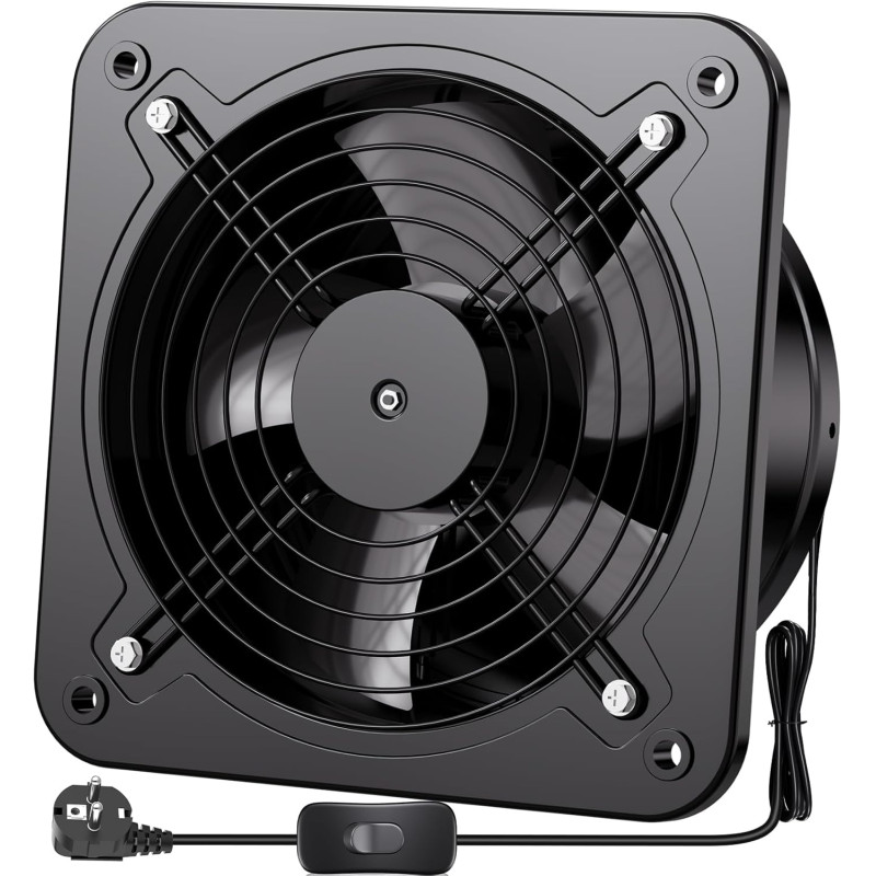 Hon&Guan Ventilateur extracteur industriel 200 mm avec interrupteur, ventilateur de salle de bain en métal silencieux avec clape