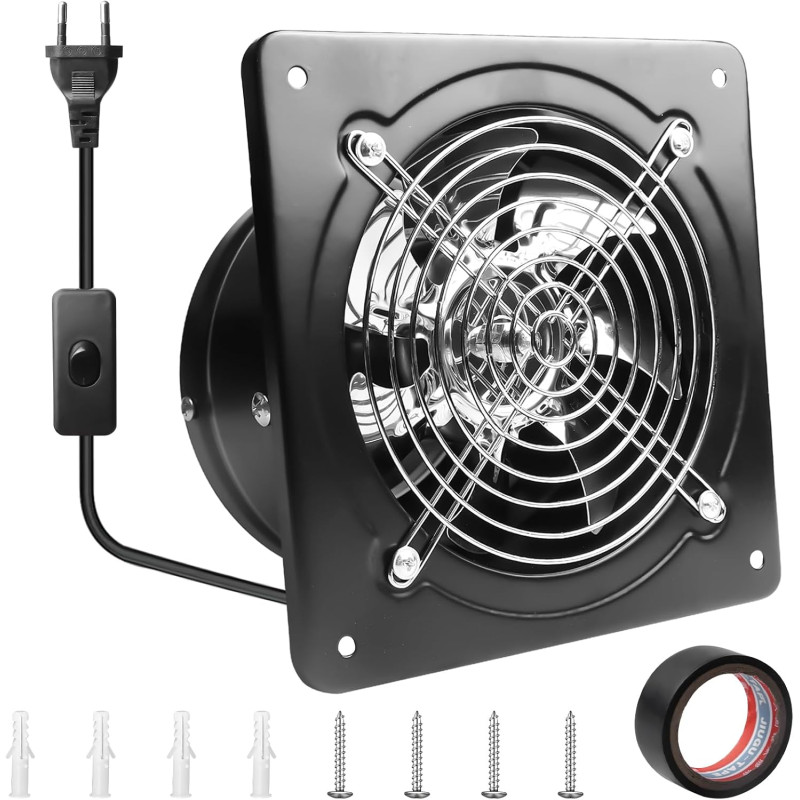 Aicharynic Ventilateur d'extraction d'air 150 mm 525 m³/h avec clapet de retour - Silencieux - En métal - 38 W - Prise européenn