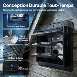 VIVOHOME 300 mm Ventilateur d'Extraction à Volets Extracteur d'Air Industriel Mural avec Moteur EC 1305 m³/h avec Minuterie Vite