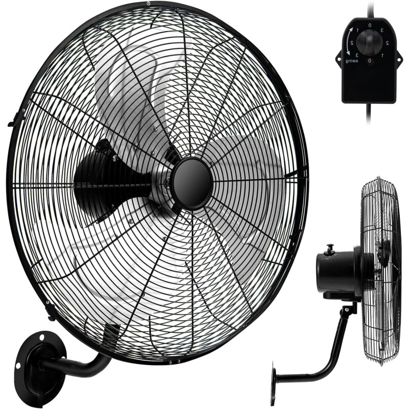 RELAX4LIFE Ventilateur Mural Industriel Dia.55CM à 3 Vitesses, Ventilateur Mural Oscillant 120W, Rotation Horizontale Verticale,