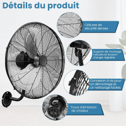 RELAX4LIFE Ventilateur Mural Industriel Dia.55CM à 3 Vitesses, Ventilateur Mural Oscillant 120W, Rotation Horizontale Verticale,