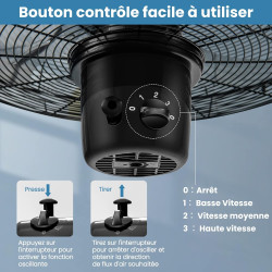 RELAX4LIFE Ventilateur Mural Industriel Dia.55CM à 3 Vitesses, Ventilateur Mural Oscillant 120W, Rotation Horizontale Verticale,
