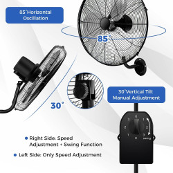SOARS Ventilateur Mural φ56 CM 120W, Vitesses, Angle Vertical 30° & Angle Horizontal Automatique 85°, Ventilateur Industriel pou