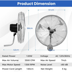 SOARS Ventilateur Mural φ56 CM 120W, Vitesses, Angle Vertical 30° & Angle Horizontal Automatique 85°, Ventilateur Industriel pou