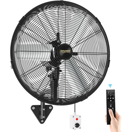 Ventilateur Mural Extérieur 60 cm avec Télécommande, Ventilateur Oscillant 4 Vitesses, Moteur DC Sans Balais Étanche, Ventilateu