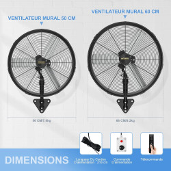 Ventilateur Mural Extérieur 60 cm avec Télécommande, Ventilateur Oscillant 4 Vitesses, Moteur DC Sans Balais Étanche, Ventilateu